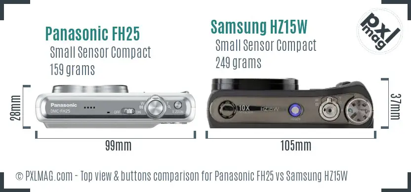 Panasonic FH25 vs Samsung HZ15W top view buttons comparison