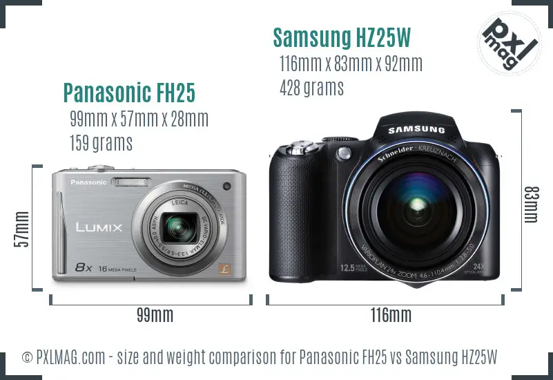 Panasonic FH25 vs Samsung HZ25W size comparison