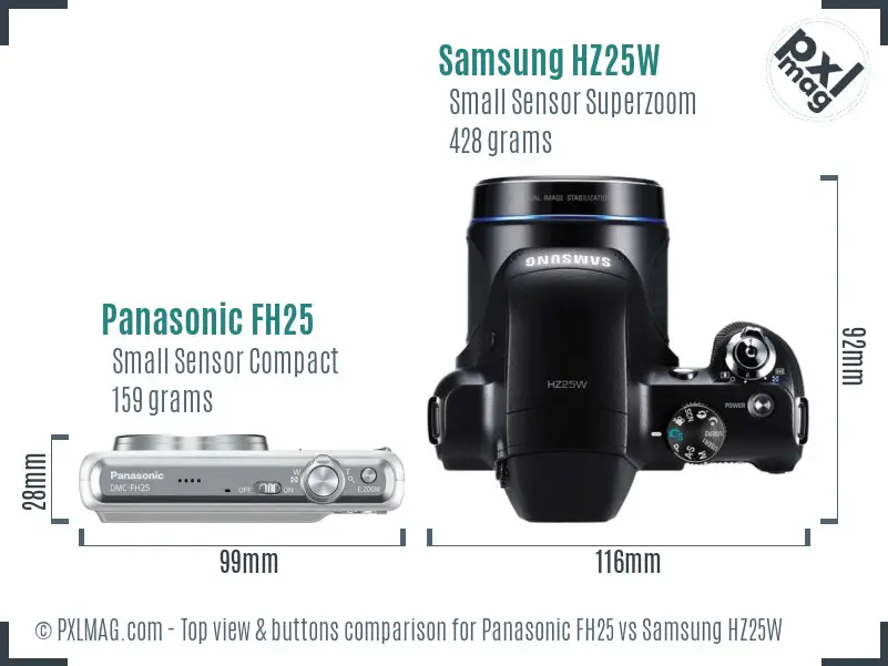 Panasonic FH25 vs Samsung HZ25W top view buttons comparison