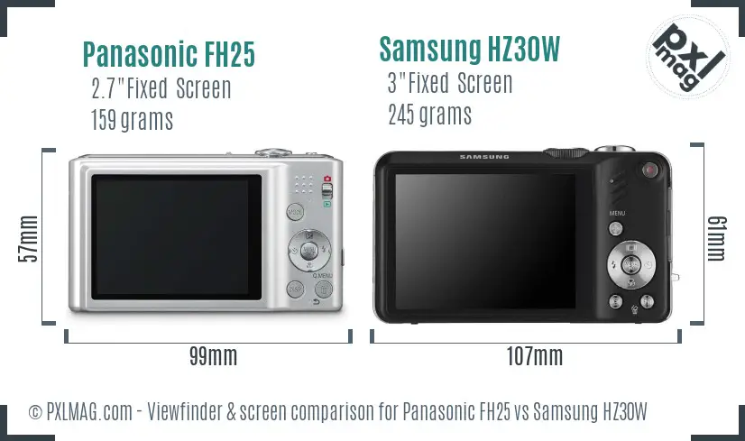 Panasonic FH25 vs Samsung HZ30W Screen and Viewfinder comparison