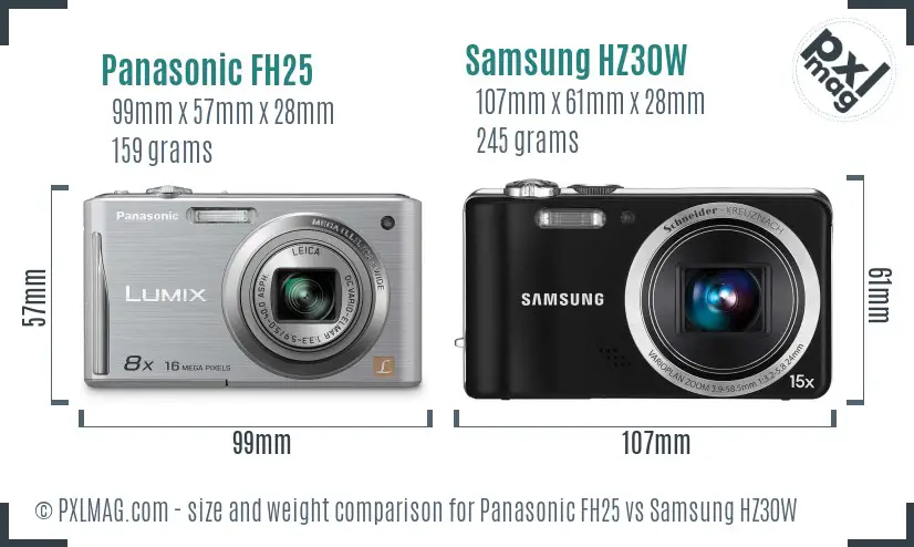 Panasonic FH25 vs Samsung HZ30W size comparison