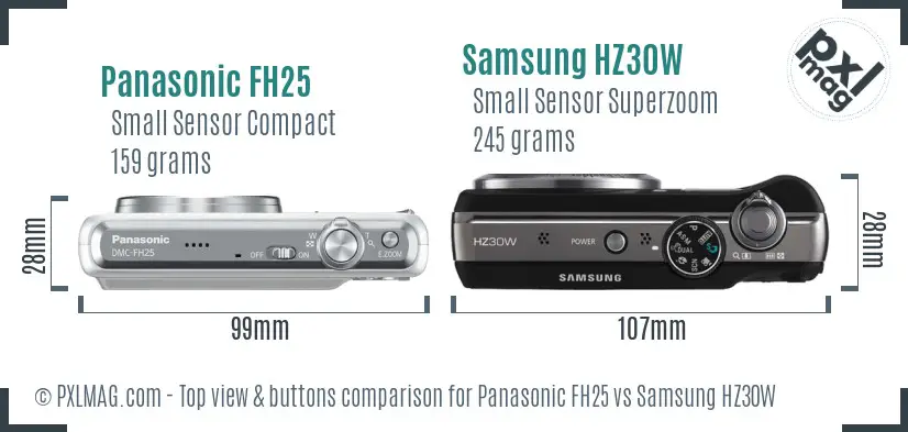 Panasonic FH25 vs Samsung HZ30W top view buttons comparison