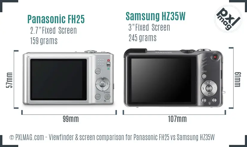 Panasonic FH25 vs Samsung HZ35W Screen and Viewfinder comparison