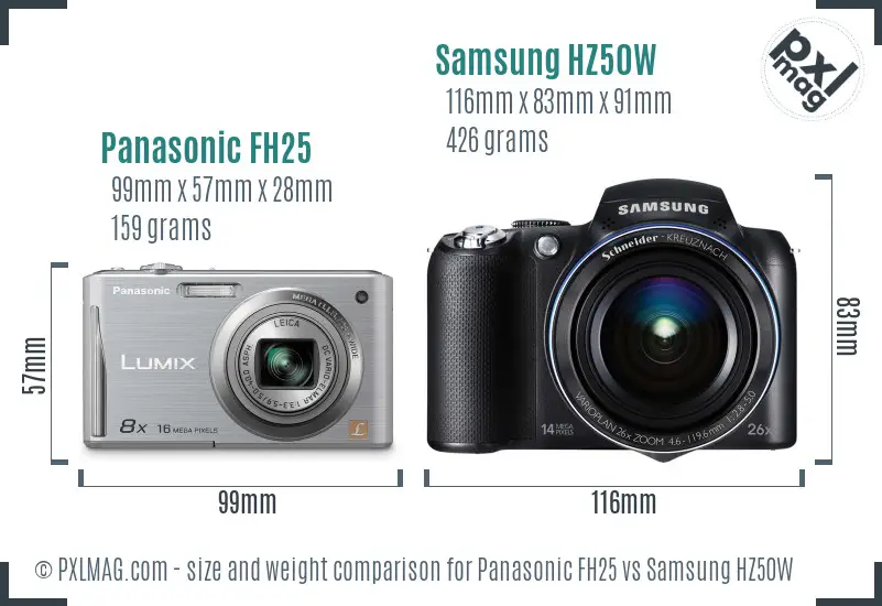 Panasonic FH25 vs Samsung HZ50W size comparison