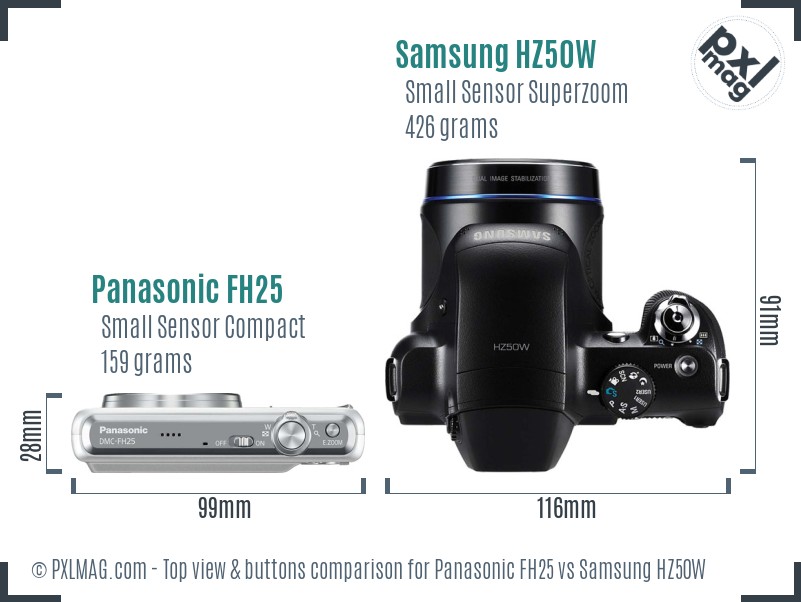 Panasonic FH25 vs Samsung HZ50W top view buttons comparison