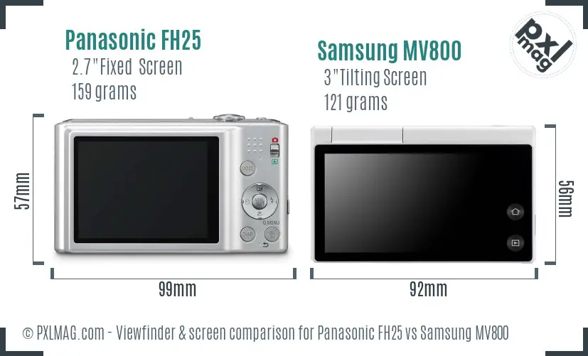 Panasonic FH25 vs Samsung MV800 Screen and Viewfinder comparison