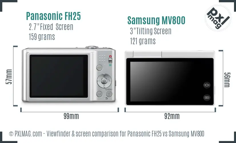 Panasonic FH25 vs Samsung MV800 Screen and Viewfinder comparison Panasonic FH25 vs Samsung MV800 Screen and Viewfinder comparison