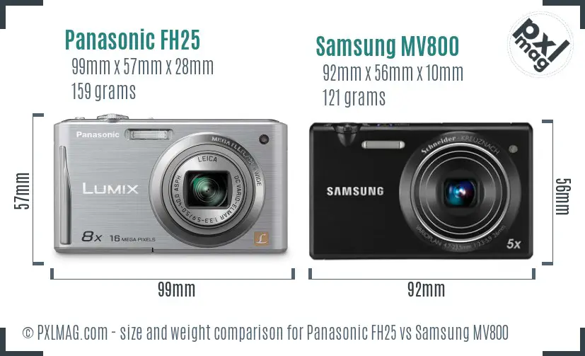 Panasonic FH25 vs Samsung MV800 size comparison