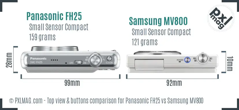 Panasonic FH25 vs Samsung MV800 top view buttons comparison Panasonic FH25 vs Samsung MV800 top view buttons comparison