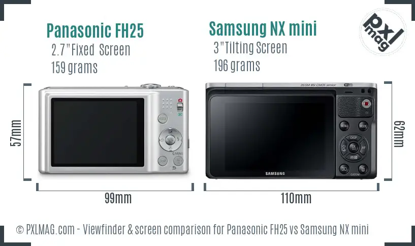Panasonic FH25 vs Samsung NX mini Screen and Viewfinder comparison Panasonic FH25 vs Samsung NX mini Screen and Viewfinder comparison