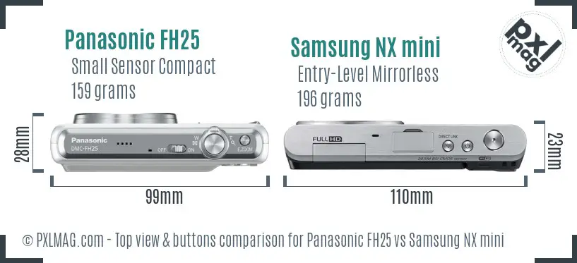 Panasonic FH25 vs Samsung NX mini top view buttons comparison Panasonic FH25 vs Samsung NX mini top view buttons comparison