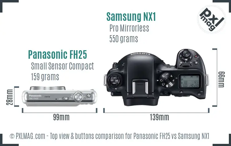 Panasonic FH25 vs Samsung NX1 top view buttons comparison