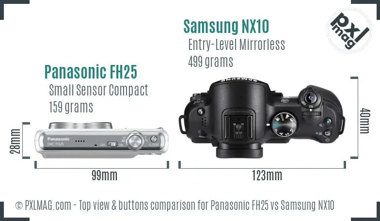 Panasonic FH25 vs Samsung NX10 top view buttons comparison