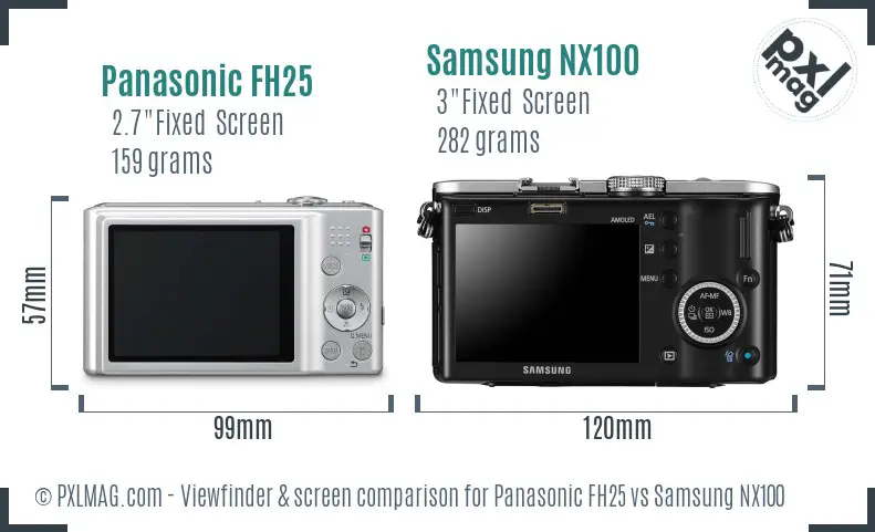 Panasonic FH25 vs Samsung NX100 Screen and Viewfinder comparison