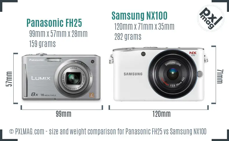 Panasonic FH25 vs Samsung NX100 size comparison