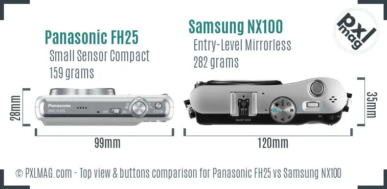 Panasonic FH25 vs Samsung NX100 top view buttons comparison
