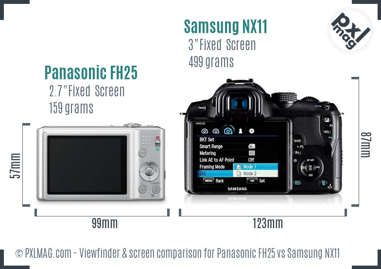 Panasonic FH25 vs Samsung NX11 Screen and Viewfinder comparison