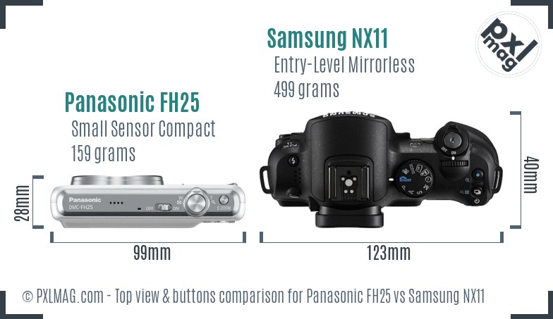 Panasonic FH25 vs Samsung NX11 top view buttons comparison