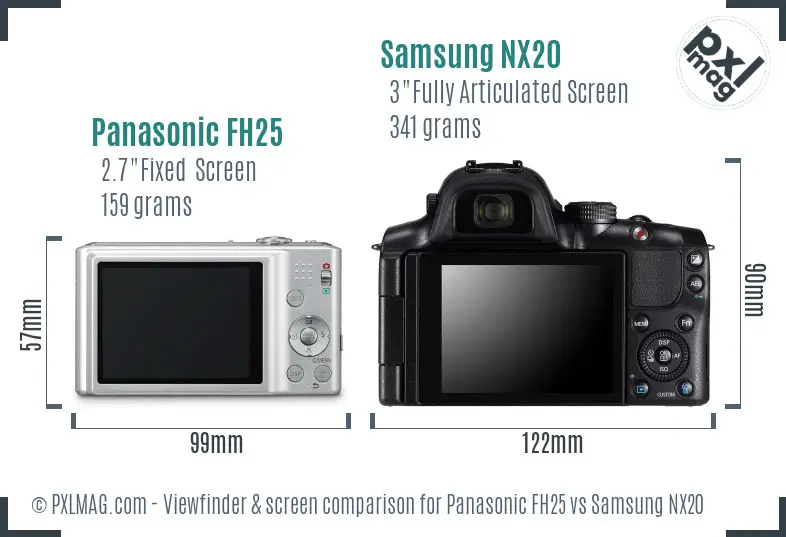 Panasonic FH25 vs Samsung NX20 Screen and Viewfinder comparison
