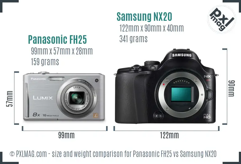Panasonic FH25 vs Samsung NX20 size comparison