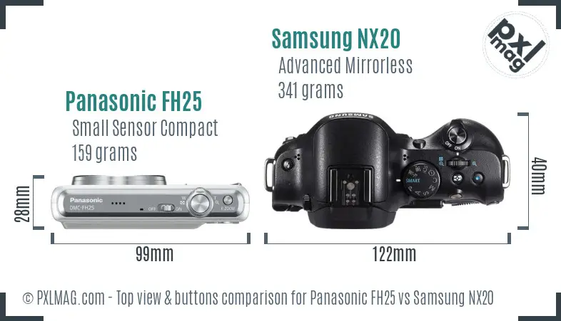 Panasonic FH25 vs Samsung NX20 top view buttons comparison