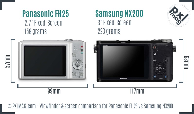 Panasonic FH25 vs Samsung NX200 Screen and Viewfinder comparison