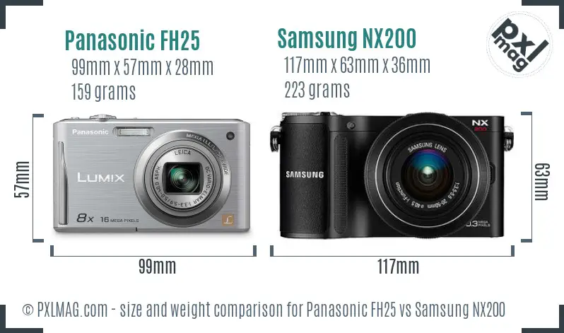 Panasonic FH25 vs Samsung NX200 size comparison