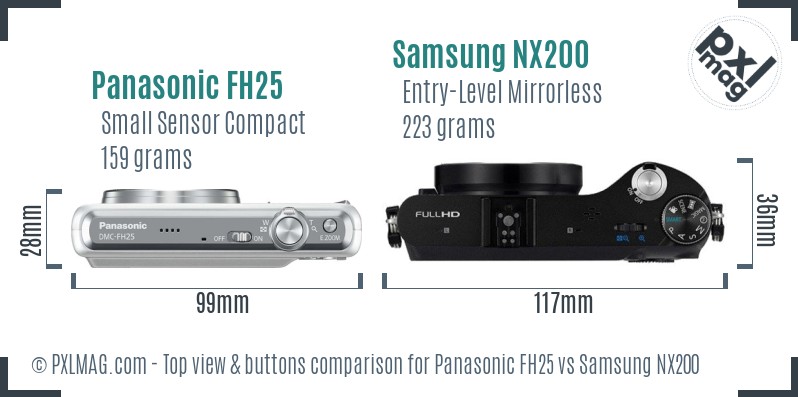 Panasonic FH25 vs Samsung NX200 top view buttons comparison