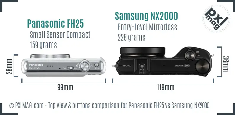 Panasonic FH25 vs Samsung NX2000 top view buttons comparison Panasonic FH25 vs Samsung NX2000 top view buttons comparison