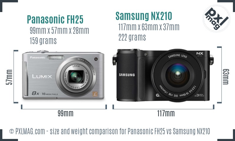 Panasonic FH25 vs Samsung NX210 size comparison