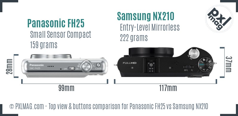 Panasonic FH25 vs Samsung NX210 top view buttons comparison