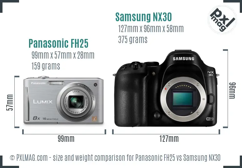 Panasonic FH25 vs Samsung NX30 size comparison