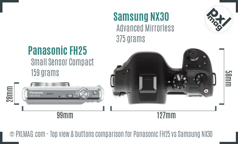 Panasonic FH25 vs Samsung NX30 top view buttons comparison