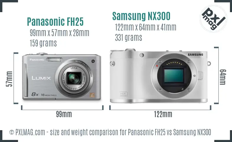 Panasonic FH25 vs Samsung NX300 size comparison