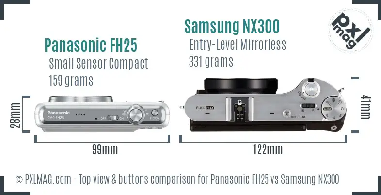 Panasonic FH25 vs Samsung NX300 top view buttons comparison