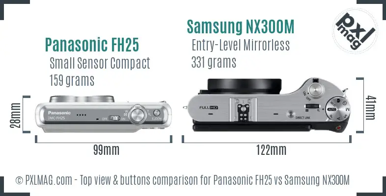 Panasonic FH25 vs Samsung NX300M top view buttons comparison