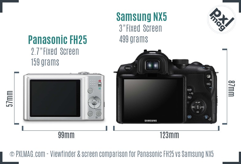 Panasonic FH25 vs Samsung NX5 Screen and Viewfinder comparison