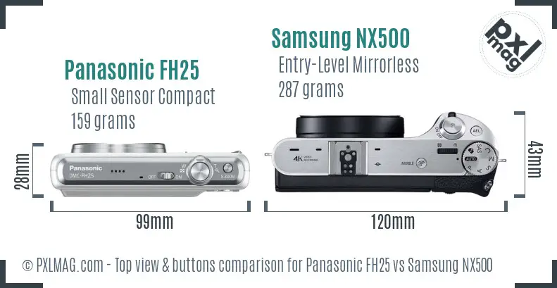 Panasonic FH25 vs Samsung NX500 top view buttons comparison