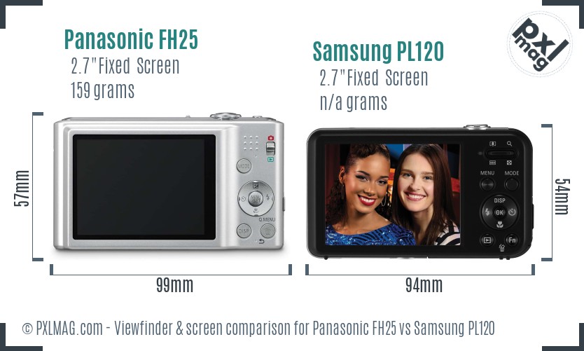 Panasonic FH25 vs Samsung PL120 Screen and Viewfinder comparison