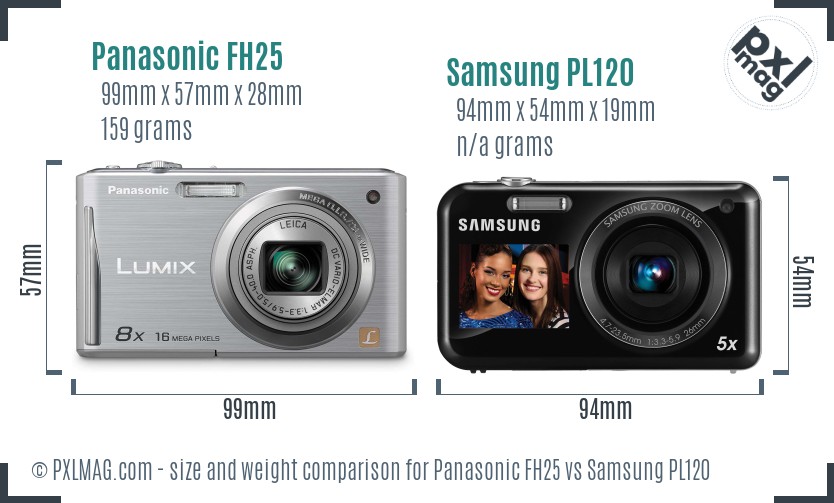 Panasonic FH25 vs Samsung PL120 size comparison