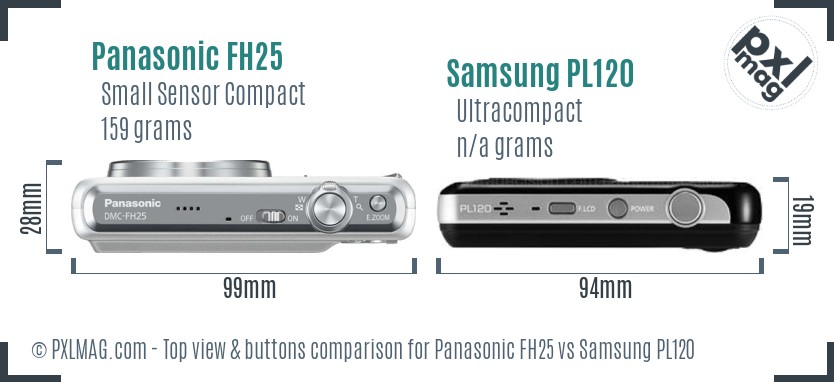 Panasonic FH25 vs Samsung PL120 top view buttons comparison