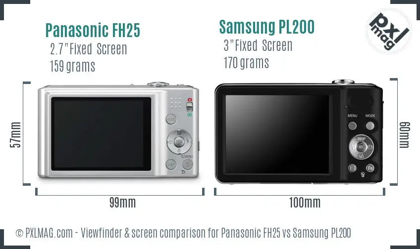 Panasonic FH25 vs Samsung PL200 Screen and Viewfinder comparison