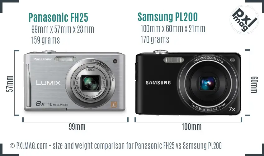 Panasonic FH25 vs Samsung PL200 size comparison