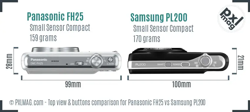 Panasonic FH25 vs Samsung PL200 top view buttons comparison