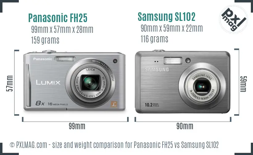 Panasonic FH25 vs Samsung SL102 size comparison