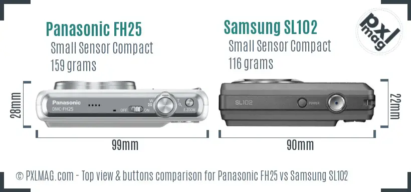 Panasonic FH25 vs Samsung SL102 top view buttons comparison
