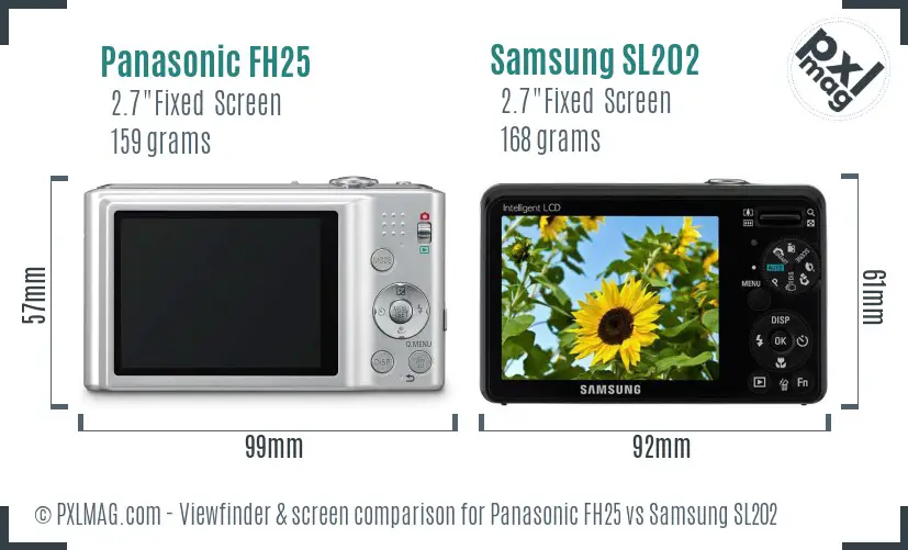Panasonic FH25 vs Samsung SL202 Screen and Viewfinder comparison
