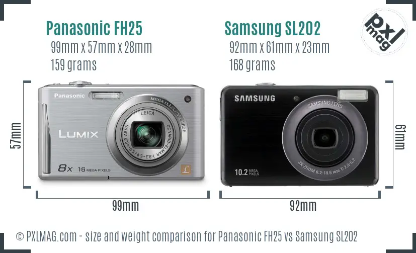 Panasonic FH25 vs Samsung SL202 size comparison