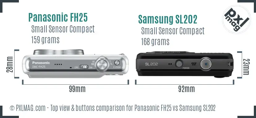 Panasonic FH25 vs Samsung SL202 top view buttons comparison