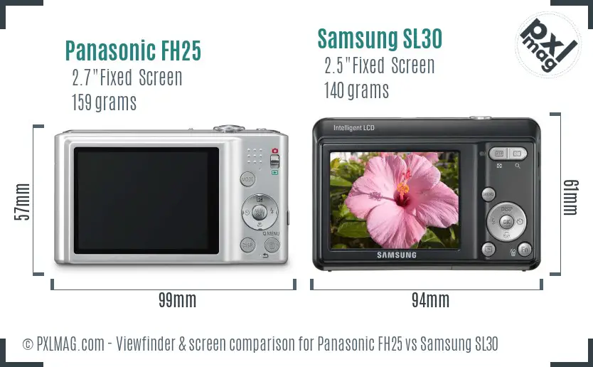 Panasonic FH25 vs Samsung SL30 Screen and Viewfinder comparison
